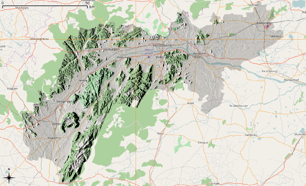 Relief overlayed on OSM raster